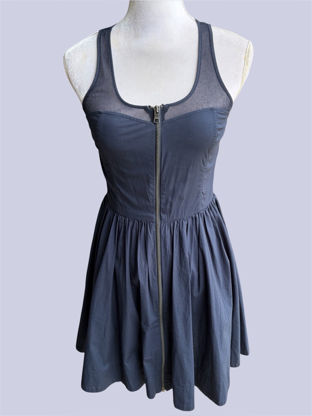 Armani Exchange Navy Blue Cotton Poplin Zip Up Dress Size 2